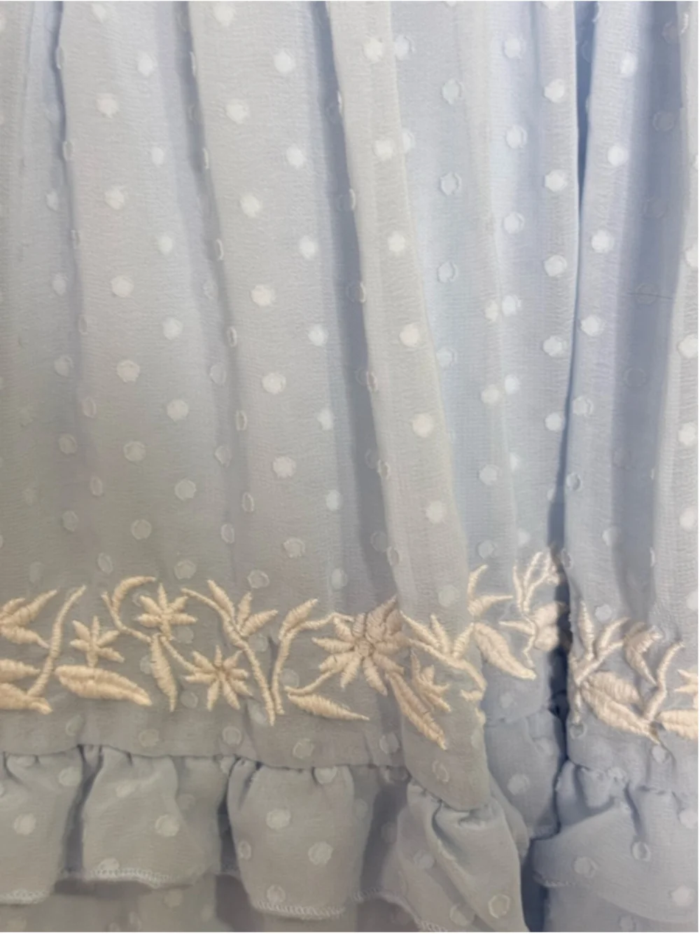 AMY BYER Light Blue Polka Dot Mini Dress with White Embroidery, Size 14